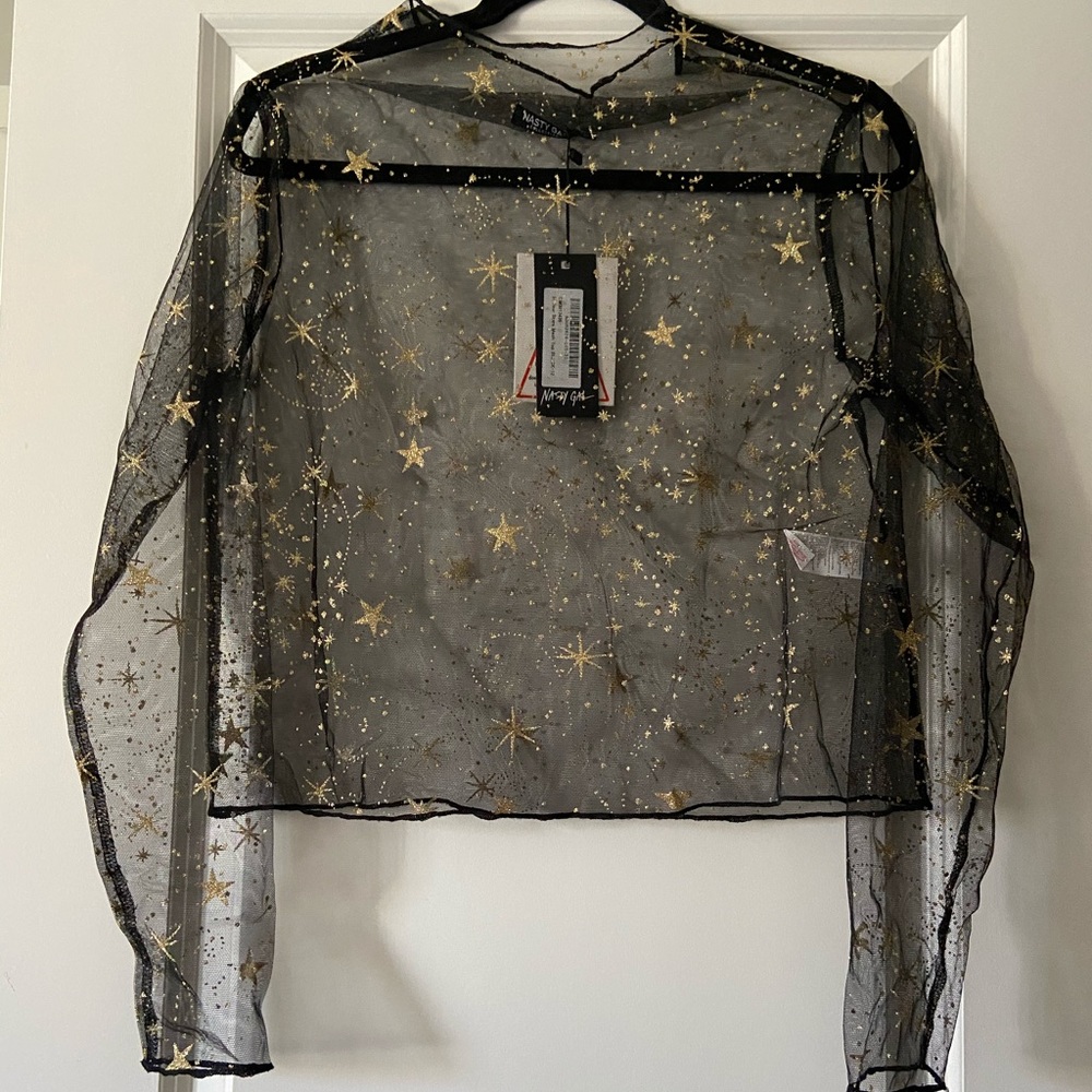 stars mesh black long sleeve